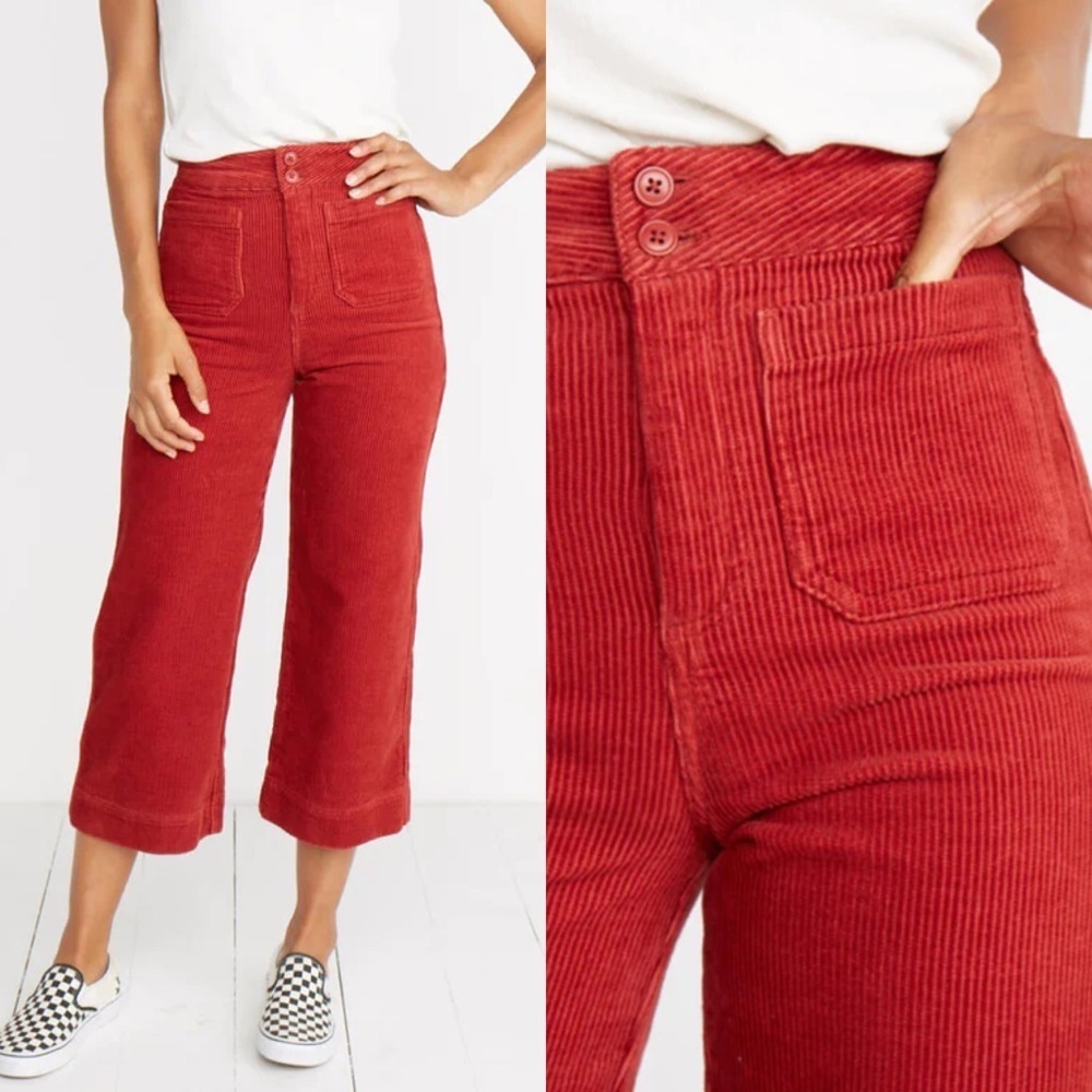 Marine Layer Tally Pant in Rosewood wide leg pocket front crop corduroy 0